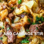 BEEF AND CABBAGE STIR FRY centered hero view, clean and uncluttered