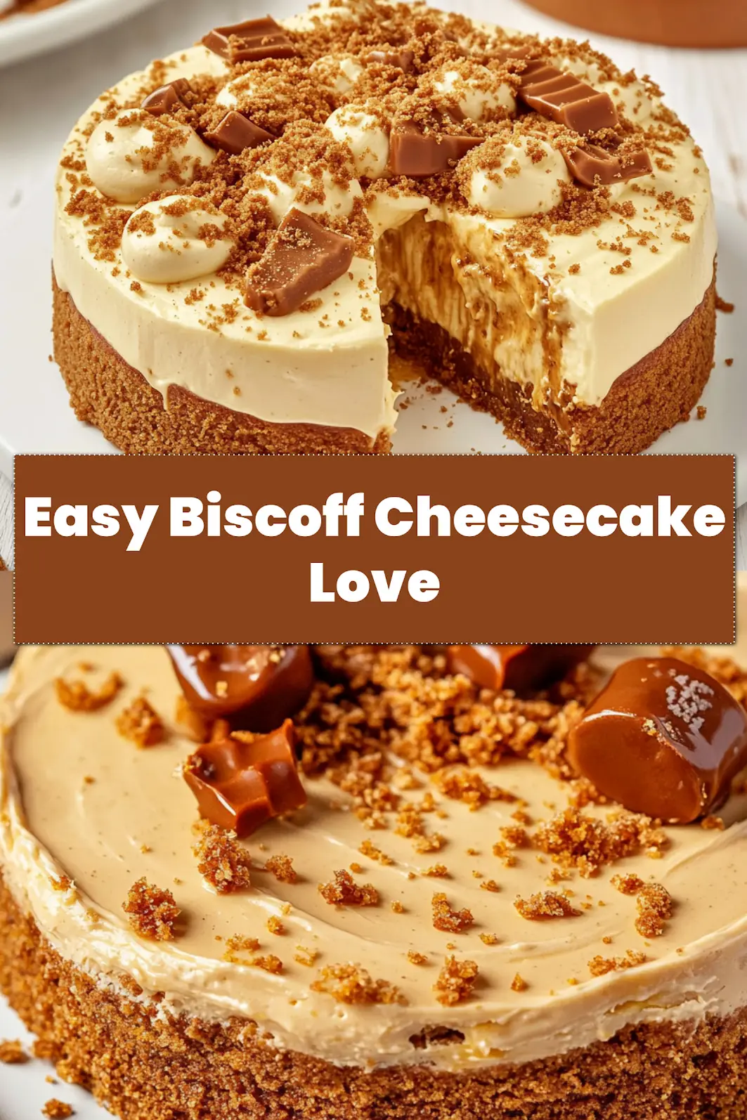 Top-down view of a delicious Biscoff Cheesecake, garnished with crushed Biscoff biscuits, perfect for pinning.