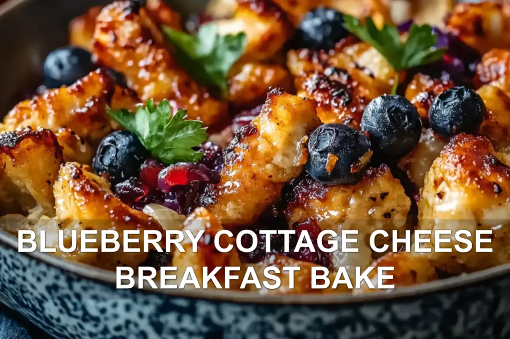 BLUEBERRY COTTAGE CHEESE BREAKFAST BAKE centered hero view, clean and uncluttered