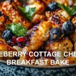 BLUEBERRY COTTAGE CHEESE BREAKFAST BAKE centered hero view, clean and uncluttered