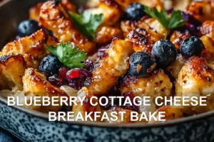 BLUEBERRY COTTAGE CHEESE BREAKFAST BAKE centered hero view, clean and uncluttered