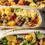 BREAKFAST BURRITO MEAL PREP centered hero view, clean and uncluttered