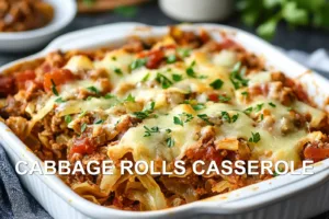 CABBAGE ROLLS CASSEROLE centered hero view, clean and uncluttered