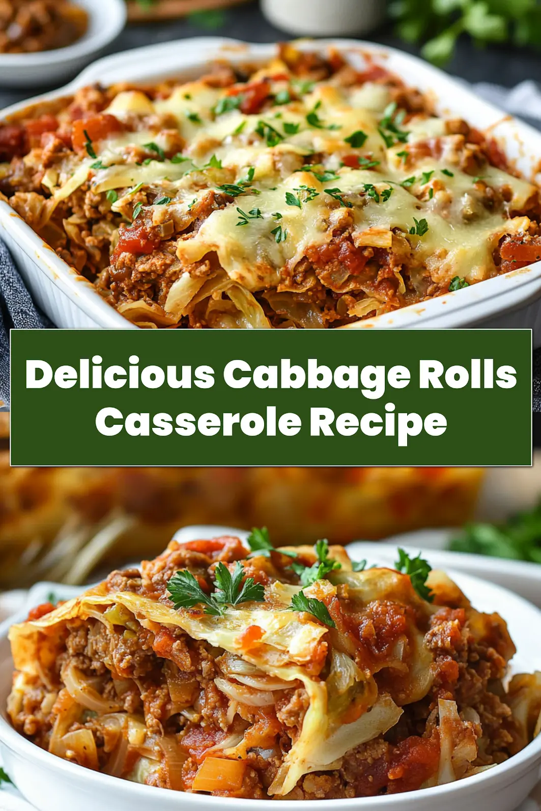 Cabbage Rolls Casserole plated ready to serve, clean and uncluttered