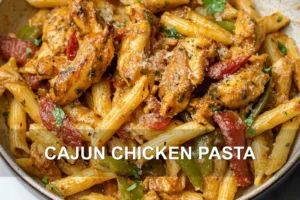 CAJUN CHICKEN PASTA centered hero view, clean and uncluttered