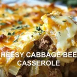 CHEESY CABBAGE BEEF CASSEROLE centered hero view, clean and uncluttered