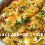 CHEESY CABBAGE CASSEROLE centered hero view, clean and uncluttered