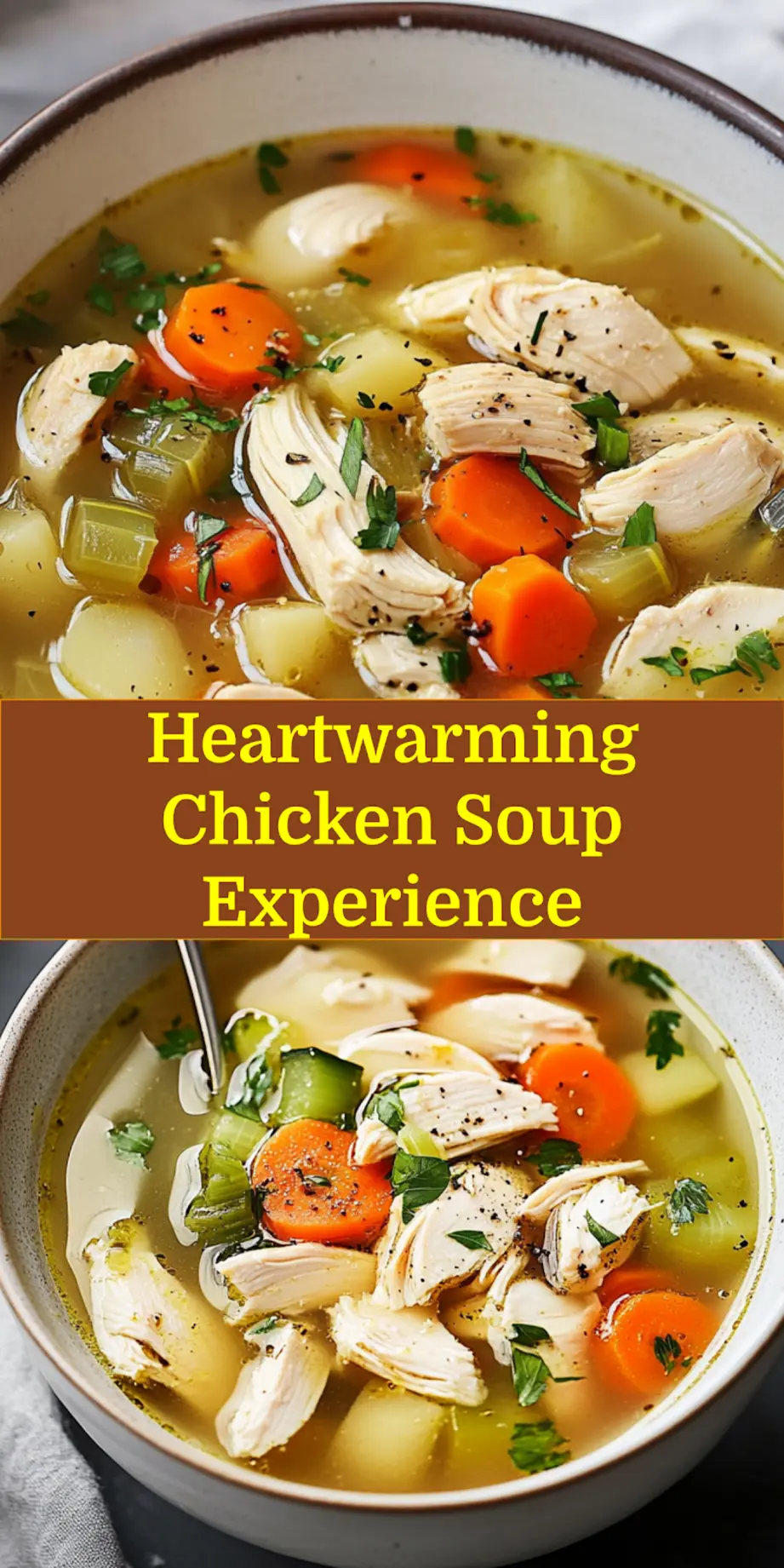 Cozy bowl of chicken soup with garnish, clean and inviting