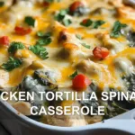 CHICKEN TORTILLA SPINACH CASSEROLE centered hero view, clean and uncluttered