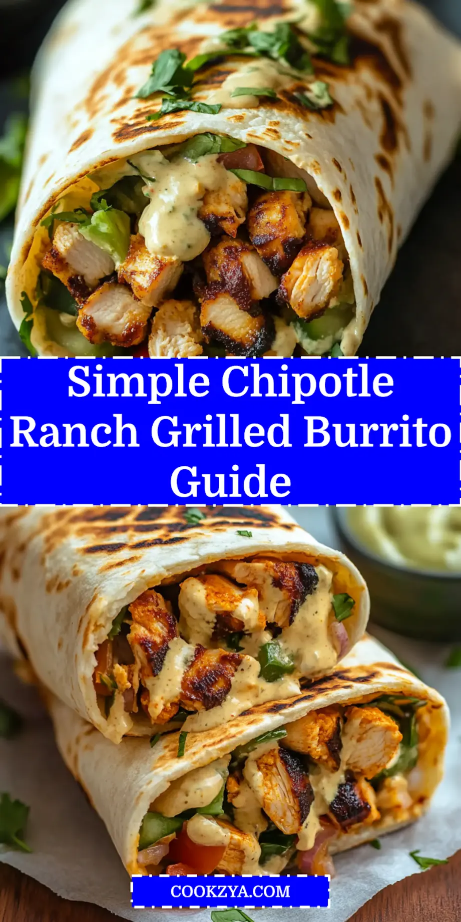 Chipotle Ranch Grilled Chicken Burrito with clean and uncluttered presentation
