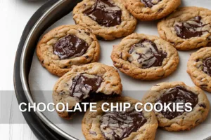 Gooey Chocolate Chip Cookies: Irresistible and Simple! CHOCOLATE CHIP COOKIES centered hero view, clean and uncluttered