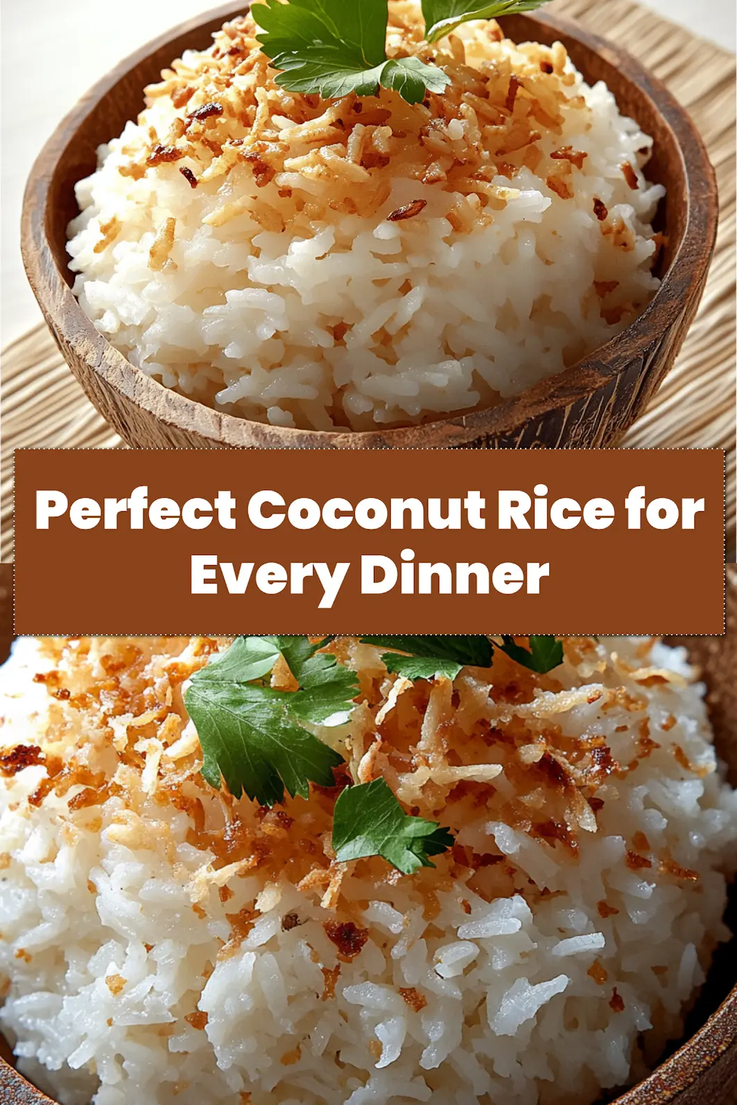 How to Make Coconut Rice for a Cozy Fall Dinner 7 Pin view of coconut rice, styled and ready to serve