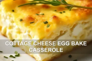 COTTAGE CHEESE EGG BAKE CASSEROLE centered hero view, clean and uncluttered