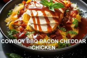 Irresistible Cowboy BBQ Bacon Cheddar Chicken Dinner COWBOY BBQ BACON CHEDDAR CHICKEN centered hero view, clean and uncluttered
