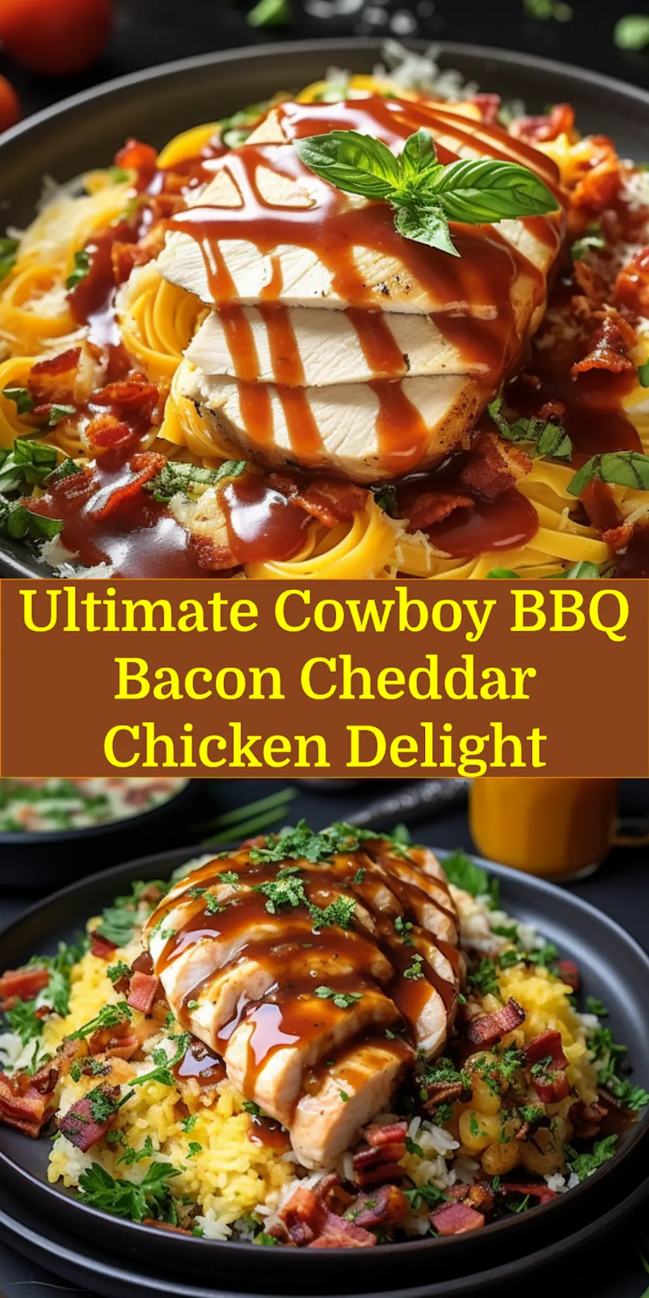 Irresistible Cowboy BBQ Bacon Cheddar Chicken Dinner 7 COWBOY BBQ BACON CHEDDAR CHICKEN centered hero view, clean and uncluttered_pin