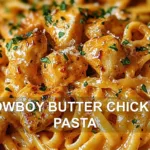 COWBOY BUTTER CHICKEN PASTA centered hero view, clean and uncluttered