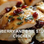 CRANBERRY AND BRIE STUFFED CHICKEN centered hero view, clean and uncluttered