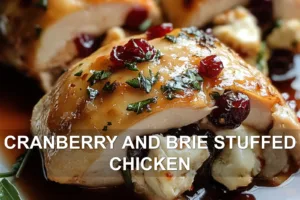 CRANBERRY AND BRIE STUFFED CHICKEN centered hero view, clean and uncluttered