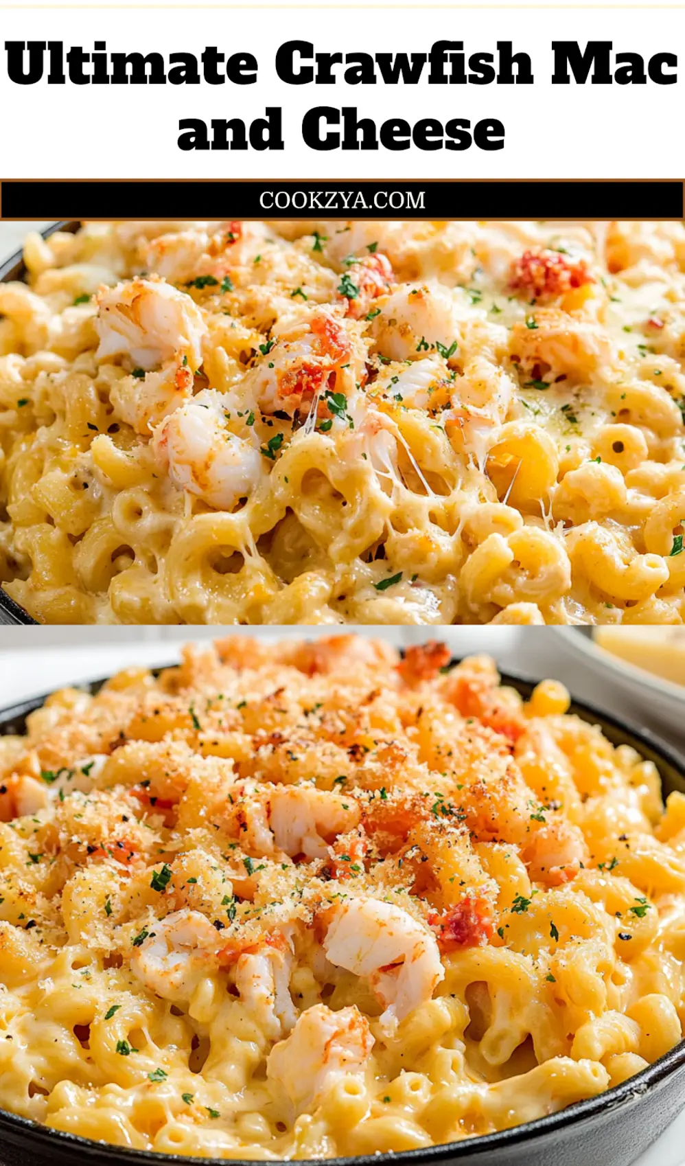 Discover Crawfish Mac and Cheese Delicious Recipe 7 Crawfish Mac and Cheese in a skillet, perfect for your next meal or Thanksgiving menu.