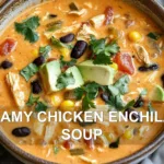 CREAMY CHICKEN ENCHILADA SOUP centered hero view, clean and uncluttered