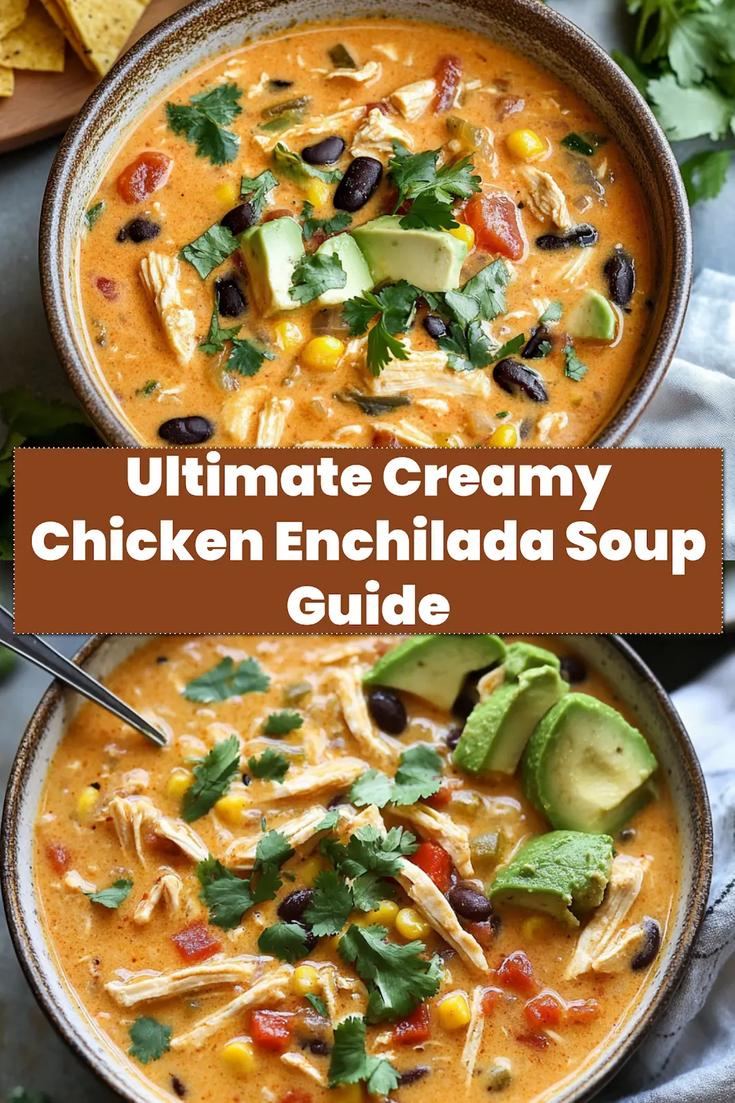 Creamy Chicken Enchilada Soup served in a bowl with garnishes
