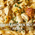 CREAMY CHICKEN POT PIE PASTA centered hero view, clean and uncluttered