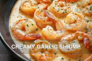 CREAMY GARLIC SHRIMP centered hero view, clean and uncluttered