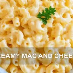 CREAMY MAC AND CHEESE centered hero view, clean and uncluttered