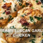 CREAMY TUSCAN GARLIC CHICKEN centered hero view, clean and uncluttered