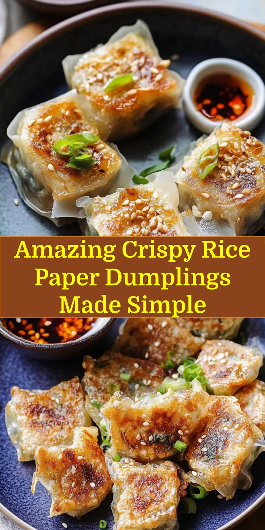 Close-up of crispy rice paper dumplings with golden-brown exterior on a serving plate