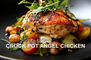CROCK POT ANGEL CHICKEN centered hero view, clean and uncluttered