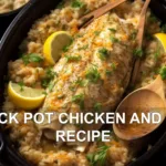 CROCK POT CHICKEN AND RICE RECIPE centered hero view, clean and uncluttered