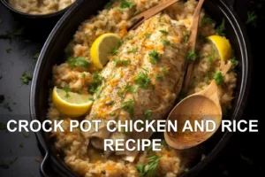 CROCK POT CHICKEN AND RICE RECIPE centered hero view, clean and uncluttered