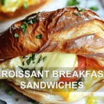 CROISSANT BREAKFAST SANDWICHES centered hero view, clean and uncluttered