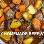 EASY HOMEMADE BEEF STEW centered hero view, clean and uncluttered