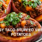 EASY TACO STUFFED SWEET POTATOES centered hero view, clean and uncluttered