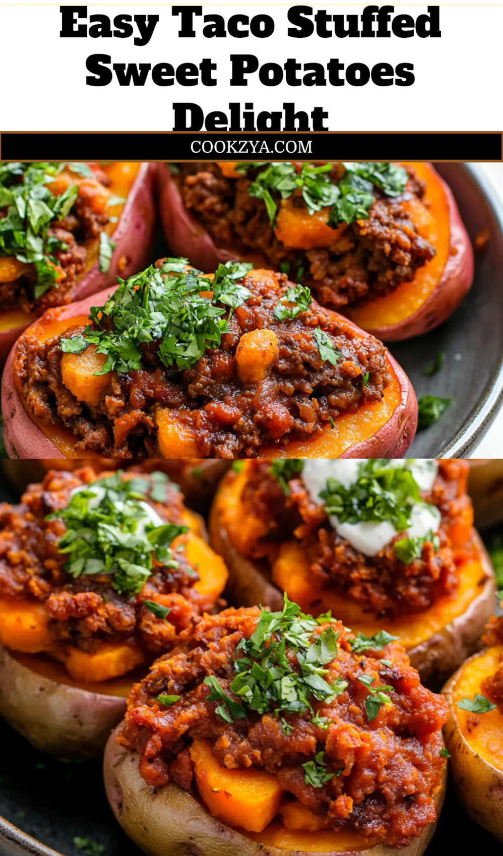 Delicious Easy Taco Stuffed Sweet Potatoes Recipe 7 EASY TACO STUFFED SWEET POTATOES, garnished and ready to serve.