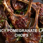 FANCY POMEGRANATE LAMB CHOPS centered hero view, clean and uncluttered