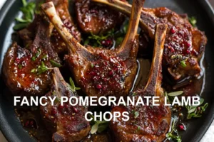 FANCY POMEGRANATE LAMB CHOPS centered hero view, clean and uncluttered