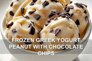 Frozen Greek Yogurt Peanut Chocolate Irresistible Recipe FROZEN GREEK YOGURT PEANUT WITH CHOCOLATE CHIPS centered hero view, clean and uncluttered