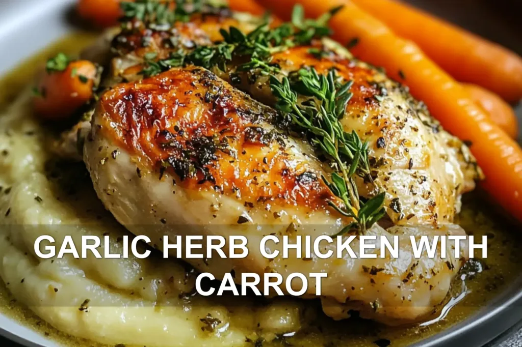 GARLIC HERB CHICKEN WITH CARROT centered hero view, clean and uncluttered