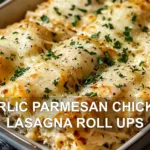 GARLIC PARMESAN CHICKEN LASAGNA ROLL UPS centered hero view, clean and uncluttered