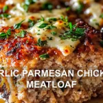 GARLIC PARMESAN CHICKEN MEATLOAF centered hero view, clean and uncluttered