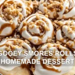 GOOEY SMORES ROLLS HOMEMADE DESSERT centered hero view, clean and uncluttered