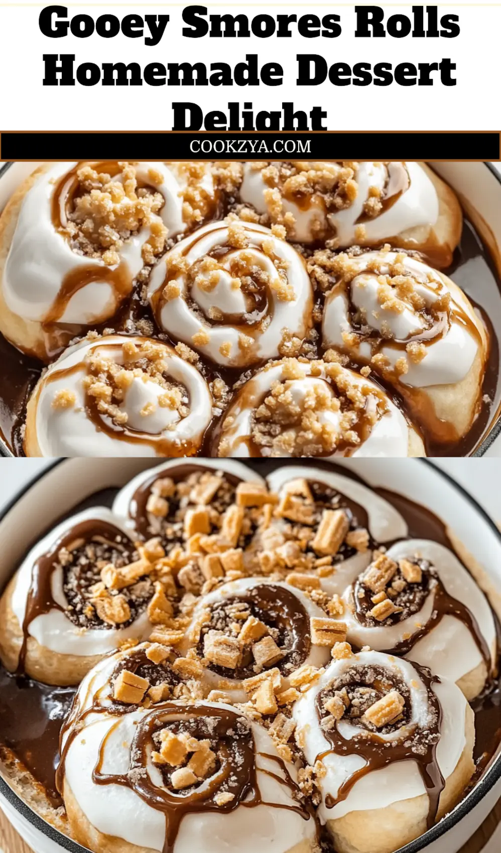 Gooey Smores Rolls Recipe Irresistibly Delicious 7 GOOEY SMORES ROLLS HOMEMADE DESSERT centered hero view, clean and uncluttered_pin