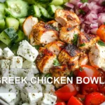 GREEK CHICKEN BOWLS centered hero view, clean and uncluttered