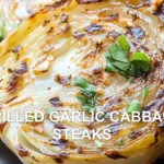 GRILLED GARLIC CABBAGE STEAKS centered hero view, clean and uncluttered
