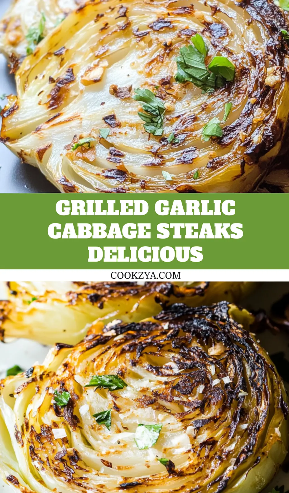 Grilled Garlic Cabbage Steaks beautifully plated, rustic style