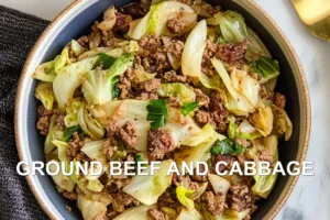 GROUND BEEF AND CABBAGE centered hero view, clean and uncluttered