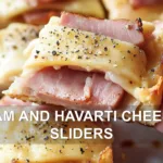 HAM AND HAVARTI CHEESE SLIDERS centered hero view, clean and uncluttered